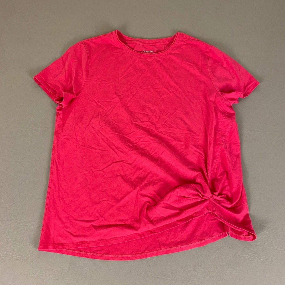 Chicos The Ultimate Tee Top T-Shirt‎ Size 3 (US XL) Hot Pink Short Sleeve Knot